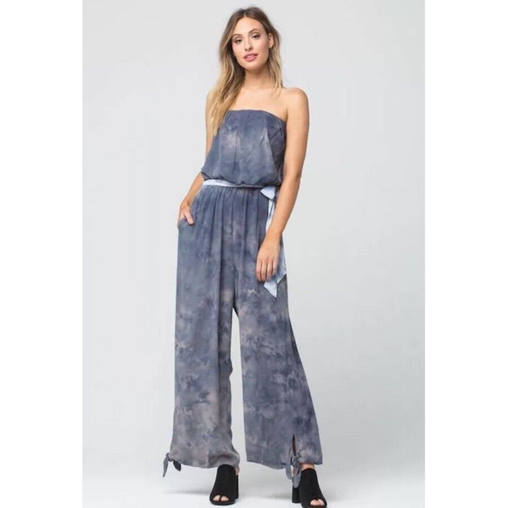 Free People Just Float Tie Dye Strapless Jumpsuit Gray Size XS